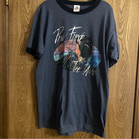 EUC Pink Floyd Shirt Mens L Short Sleeve The Wall Crew Neck Ringer Blue - Picture 3 of 7